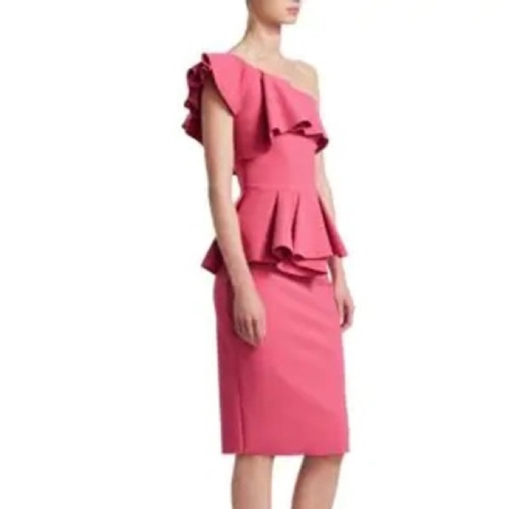 Chiara Boni Pink One Shoulder Ruffle Peplum Dress